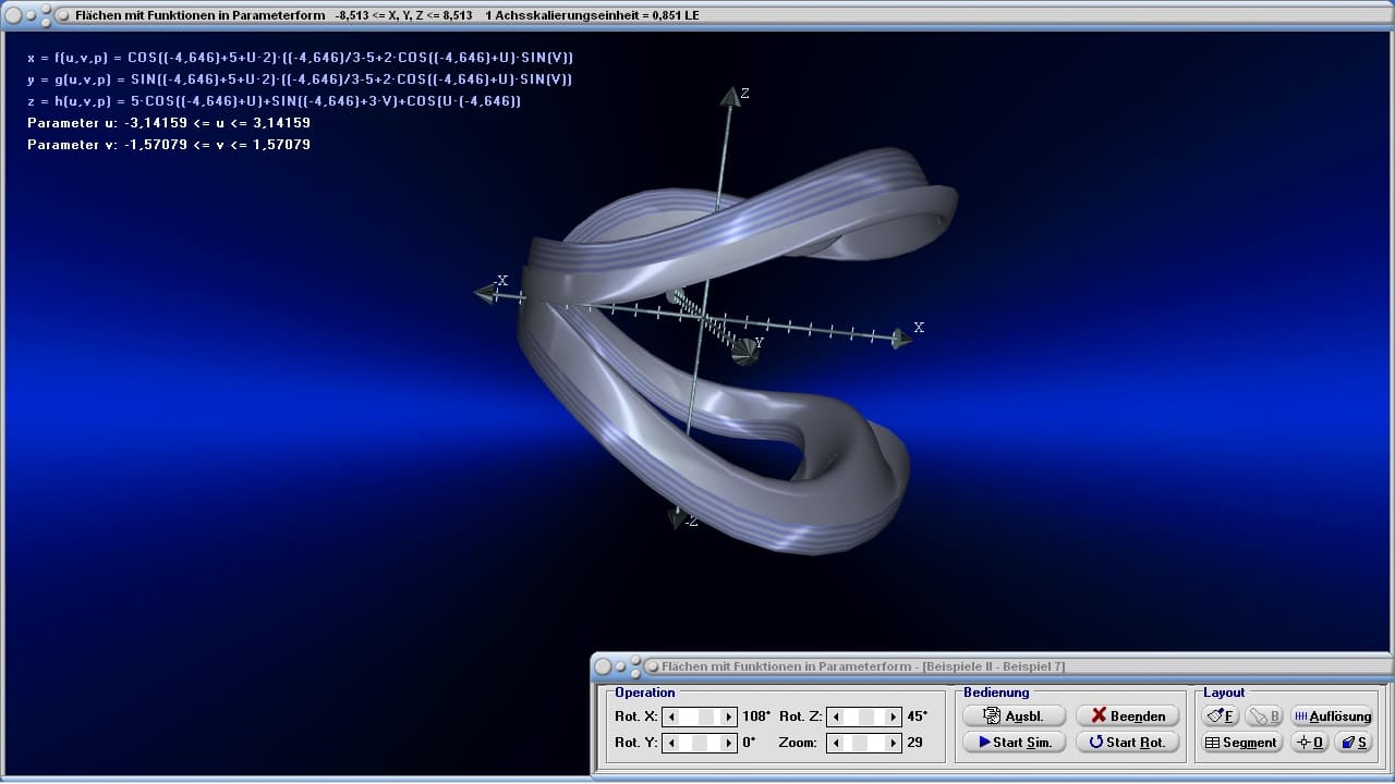 MathProf - Parametrisierte Flächen - Parametrische Flächen - Parameter - 3D-Animation - Parametergleichungen - Parameterdarstellung - Gekrümmte Fläche - Funktion - Parameterform - Parametergleichung - 3D - Fläche - Beispiel - Rechner - 3D-Plotter - 3D-Funktionsplot - Plotten - 3D-Flächen - Funktionsplotter - Funktion mit 2 Variablen - Mehrdimensionale Funktionen - Funktionen mit mehreren Variablen - 3D-Plot - 3D-Grafik - Funktionsplotter - Grafisch - Darstellen - Graph - Grafik - Zeichnen - Schaubild