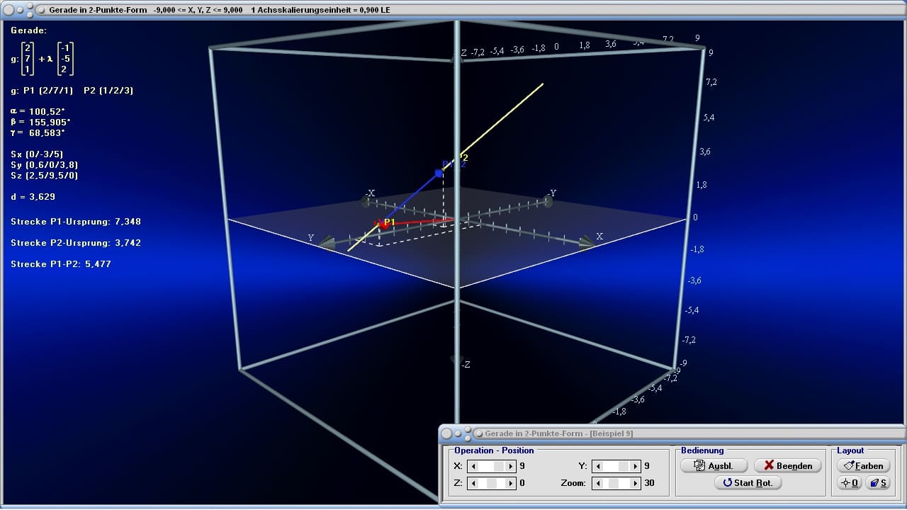 MathProf - Gerade - Geraden - Punkt - Lagebeziehung - Spurpunkte - Vektorielle Gleichung - Vektorrechnung - Windschiefe Gerade - Abstand - Winkel - Darstellen - Beispiel - Lagebeziehungen - Ortsvektoren - Richtungsvektoren - Gerade durch 2 Punkte - Geraden im Raum - Geradengleichung - Schnittpunkt zweier Geraden - Abstand zweier Geraden - Darstellen - Graph - Rechner - Berechnen - Zeichnen