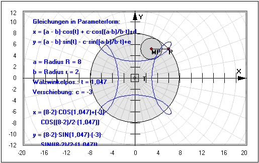 MathProf - Hypozykloide - Funktion - Rollkurve - Gleichung - Integral - Kurve - Länge - Simulation - Winkel - Beispiel - Darstellen - Plotten - Graph - Rechner - Berechnen - Grafik - Zeichnen - Plotter