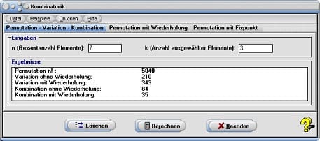 MathProf - Permutation mit Fixpunkt - Variationsrechnung - Varianten berechnen - Wahrscheinlichkeit - Reihenfolge - Kombinationen - Möglichkeiten - Permutationen bestimmen - Kombinationsmöglichkeiten - Variationsmöglichkeiten - Variantenzahl - Rechner - Berechnen