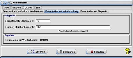 MathProf - Kombination - Kombinatorik - Permutation - Variation - Berechnung - Rechner - Formel - Tabelle - Abzählende Kombinatorik - Abzählen - Abzählung - Abzählverfahren - Abzählmethode - Zahlenkombination