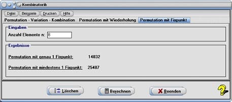 MathProf - Permutation ohne Wiederholung - Kombination ohne Wiederholung - Wiederholung - Menge - Permutation mit Fixpunkt - Zahlenreihe - Reihenfolge - Beispiel - Kombination - Kombinatorik - Variation - Kombinatorische Formeln - Mögliche Kombinationen - Mögliche Varianten - Rechner - Berechnen