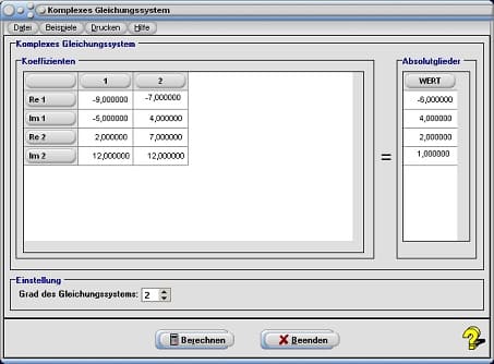 MathProf - Komplexes LGS - Komplexes GS - System - KGS - Komplexes LGS - Komplexe GS - Knotenspannung - Schaltbild - Lösungen - Koeffizienten - Rechner - Beispiel - Berechnen