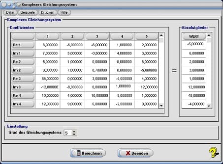 MathProf - Gleichungssystem - Komplexe Gleichungssysteme - Koeffizienten - Determinante - Matrix - Rechner - Unbekannte - KGS - Komplexe - Zahlen - Beispiel