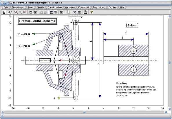MathProf - Zeichnen - Bremse - Bolzen - Seitenansicht - Draufsicht - Programm - Software - Zeichnung - Erstellen - Darstellen - Grafik