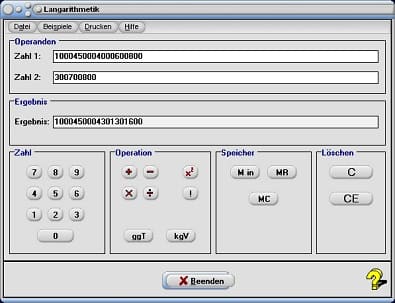 MathProf - Langarithmetik - Große Zahlen subtrahieren - Große Zahlen quadrieren - Lange Zahlen multiplizieren - Geteilt - Halbieren - Langzahlarithmetik - Vielfaches berechnen - Mod-Rechner - Modulorechner - Fakultät großer Zahlen - Berechnung - Multiplizieren - Addieren - Subtrahieren - Dividieren - Multiplikation - Addition - Division - Subtraktion - Quadrieren - Modulo-Rechner - Divisor - Größter gemeinsamer Teiler langer Zahlen - Kleinstes gemeinsames Vielfaches langer Zahlen - ggT - kgV - Modulo 2-Rechner - Rest - Divisionsrest - Berechnen - Rechner