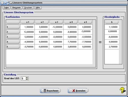 MathProf - Lineare Gleichungssysteme - LGS - Gauß-Jordan-Verfahren - Koeffizienten - Quadratisches Gleichungssystem lösen - Quadratisches LGS - Quadratisches Gleichungssystem - Variablen - Lösung - Rechnerische Lösung - Lösbare Gleichungssysteme - Lösbarkeit - Berechnen - Rechner