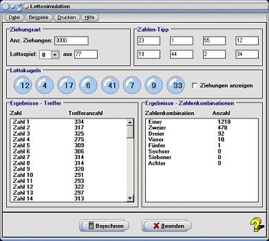 MathProf - Lottosimulation - Lotto - Simulation - Wahrscheinlichkeitsrechnung - Hypergeometrische Verteilung - Wahrscheinlichkeit - Ziehung - Lotto-Ziehung - Beispiel - Lotto Zufallsgenerator - Lotto Simulator