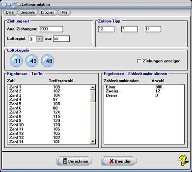 MathProf - Lotto-Simulation - Ziehung - Zufallszahlen - Lottozahlen - Zahlenlotto - Zufällige Zahl - Zufällige Lottozahlen - Lotto-Wahrscheinlichkeit - Wahrscheinlichkeit - Glücksspiel - System - Zahlenkombinationen - Rechner - Zufall - Berechnen - Möglichkeiten - Kombinationen - Wahrscheinlichkeitsrechnung