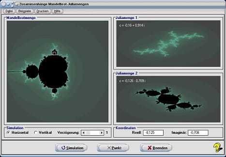 MathProf - Mandelbrotmengen - Julia Mengen - Mandelbrotmenge - Julia Menge - Apfelmännchen - Berechnen - Animation - Programm - Anwendung - Beispiel 