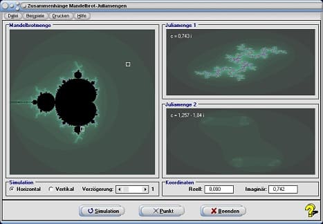 MathProf - Mandelbrotmengen - Juliamengen - Mandelbrotmenge - Juliamenge - Bilder - Farben - Mathematik - Zeichnen - Fraktale - Software - Beispiel  