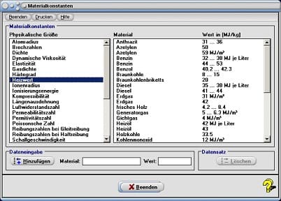 MathProf - Materialkonstanten - Tabelle - Materialkonstante - Physik - Dichte - Elastizität - Heizwert - Schmelzwärme - Siedetemperatur - Siedewärme - Beispiel - Brechzahlen - Dichte - Dynamische Viskosität - Gasdichte - Härtegrad - Heizwert - Ionenradius - Ionisierungsenergie - Kompressibilität - Längenausdehnung - Luftwiderstandszahl - Reibungszahlen -  Schmelztemperatur - Volumenausdehnung - Wärmeleitfähigkeit - Wärmekapazität - Rechner - Berechnen - Tabelle - Liste - Einheit - Einheiten
