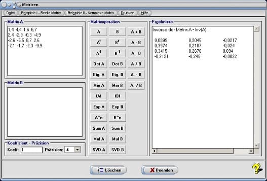 MathProf - Matrizen - Matrix - Eigenwerte - Eigenvektoren - Inversion - Potenz - Matrizenrechnung - Determinante - Matrizenprodukt - Matrizenaddition - Matrizenmultiplikation - Matrizenrechner - Inverse Matrix - Komplexe Matrizen - Quadratische Matrizen - Singulärwertzerlegung - Skalarmultiplikation - Beispiel - Rechner - Berechnen