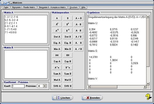 MathProf - Matrix - Matrizen - Matrixprodukt - Matrixmultiplikation - Matrix A - Det  - Det A - Potenzierung - Potenzieren - Faktorisierung - Multiplikation - Division - Beispiel - Eigenvektoren - Eigenwerte - Matrizenrechner - Matrizeninversion - Matrizen addieren - Matrizen multiplizieren - Matrizen dividieren - Komplexe Matrizen - Quadratische Matrizen - Quadratische Matrix - Rechner - Berechnen