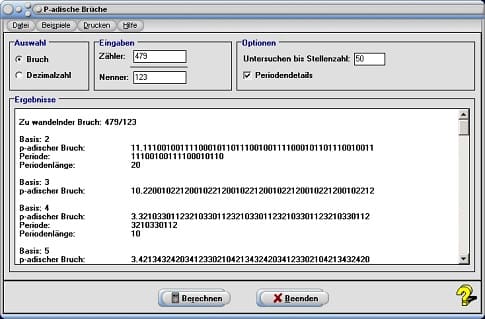 MathProf - P-adische Zahlen - P-adische Zahlendarstellung - P-adischer Bruch - Zahlenumwandlung - Periodischer Bruch - Umrechnen - Umrechnung - Basis - Rechner - Tabelle - Liste - Berechnen