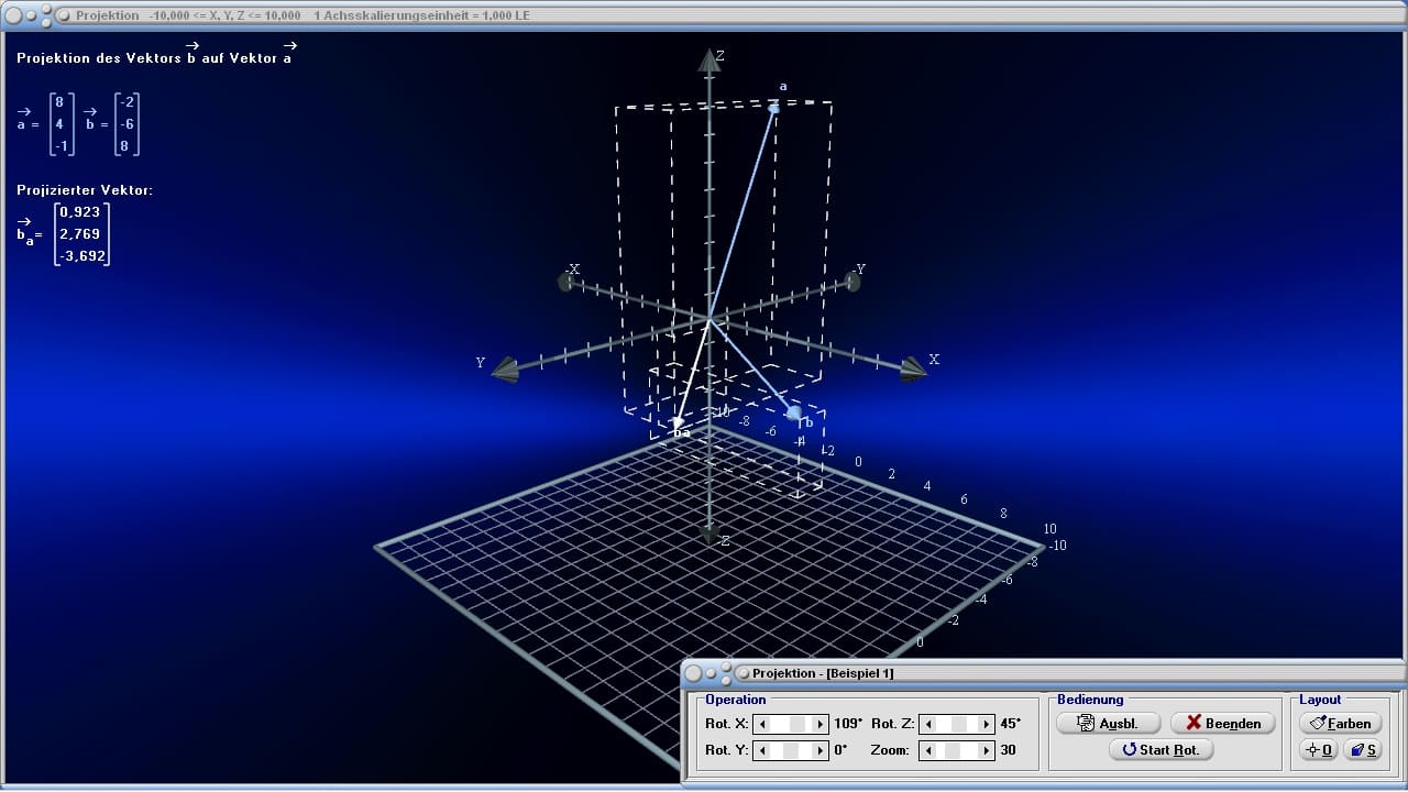 MathProf - Vektorpojektion - Projektion - Projizieren - Vektor - Berechnen - Beispiel - Vektorrechnung - Vektoren - Darstellen - Rechner - Zeichnen