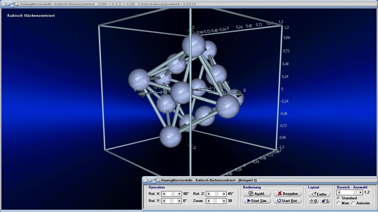 MathProf - Raumgittermodell - Kristall-Strukturen - Kristallgitter - Gittermodelle - Kubisch flächenzentriert - Raumzentriert - Hexagonal - Gitterstruktur - Gitterstrukturen - Atome - Struktur - Beispiel - Raumgitter - Kristallstruktur - 3D - Darstellen