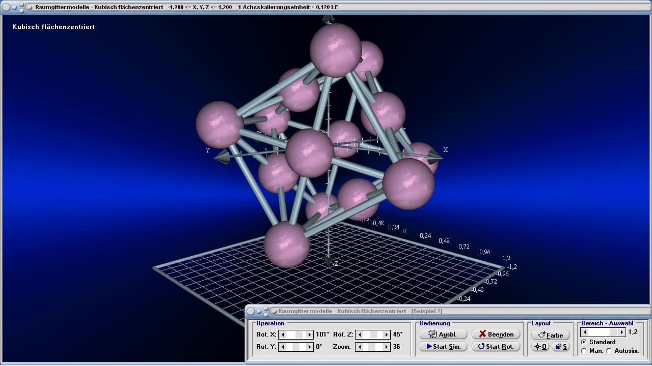 MathProf - Raumgittermodell - Kristall-Strukturen - Kristallgitter - Gittermodelle - Kubisch - Monoklin basiszentriert - Rhombisch basiszentriert - Gitterstruktur - Gitterstrukturen - Atome - Struktur - Beispiel - Raumgitter - Kristallstruktur - 3D - Darstellen