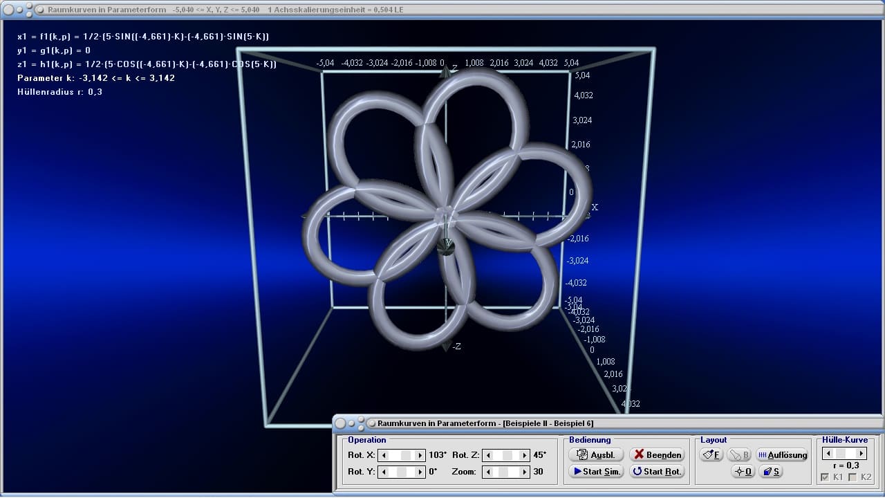 MathProf - Raumkurve - Parameterdarstellung - Parameterkurven - Parametrisierte Kurven - Parameter - Funktionen - Kurve - Kurven im Raum - 3D-Kurven - Beispiel - Raum - Bogenlänge - Grafisch - Darstellen - Plotten - Rechner - Berechnen - Graph - Grafik - Zeichnen