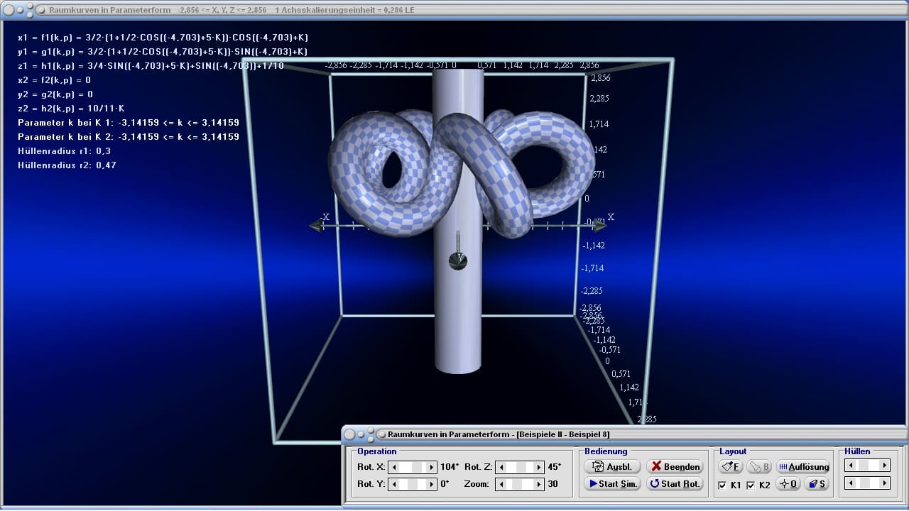 MathProf - Raumkurven - Parameterdarstellung - Parameterkurven - Parametrisierte Kurven - Parameter - Funktionen - Kurve - Kurven im Raum - 3D-Kurven - Beispiel - Raum - Bogenlänge - Grafisch - Darstellen - Plotten - Rechner - Berechnen - Graph - Grafik - Zeichnen
