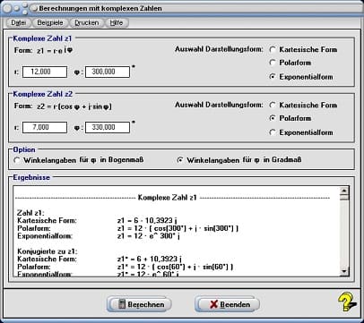 MathProf - Komplexe Zahl - Konjugieren - Kehrwert - Radizieren - Wurzel - Wurzelziehen - Rechenregeln - Argument - Betrag - Bruch - Potenzieren - Potenzen - Eulersche Gleichung - Eulersche Form - Eulersche Formel - Sinus - Cosinus - Hyperbolicus - Tangens - Exponent - Negative Wurzel - Tabelle - Werte - Winkel - Argument - Beispiel - Rechner - Berechnen