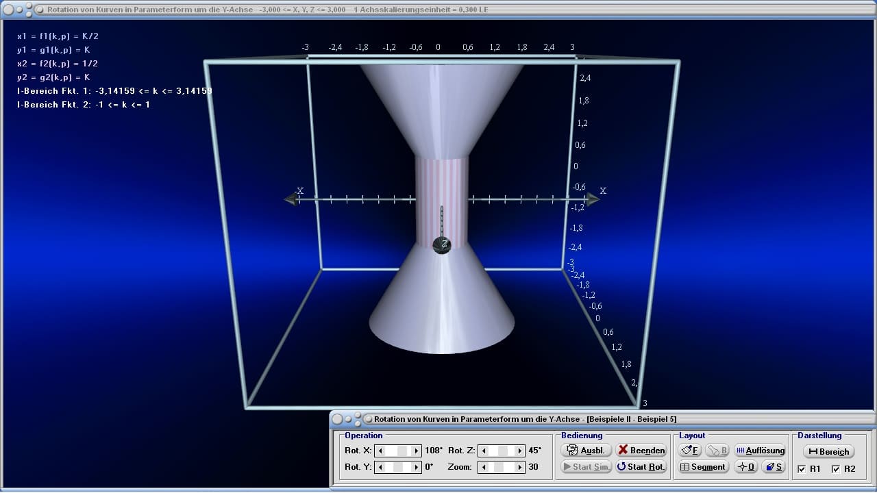 MathProf - Rotationskörper - Parameterdarstellung - Parameterkurven - Parametergleichungen - Parameterform - Rotationsintegral - Parameter - Rotationssymmetrische Körper - Radius - Schwerpunkt - Volumen - y-Achse - Rotationsvolumen - Rauminhalt - Integralrechnung - Beispiel - Mantelfläche - Integral - Rotation um y-Achse - Bogenlänge - 3D - Grafisch - Darstellen - Plotten - Graph - Grafik - Zeichnen - Plotter - Rechner - Berechnen - Schaubild