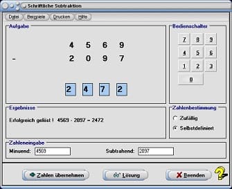 MathProf - Übungen - Rechenweg - Übungsaufgaben - Rechnen - Subtraktion zweier Zahlen - Arbeitsblatt - Arbeitsblätter - Unterrichtsmaterial - Unterrichtsmaterialien - Schrittweises Subtrahieren - Schrittweise Subtraktion - Algorithmus - Schriftliches Rechnen - Subtraktion ganzer Zahlen - Subtraktion natürlicher Zahlen - Lösungsweg - Rechner - Einstellige Zahlen - Zweistellige Zahlen - Dreistellige Zahlen - Vierstellige Zahlen - Mehrstellig - Mehrstellige Zahlen