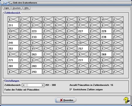 MathProf - Sieb des Eratosthenes - Eratosthenes - Eratosthenes von Kyrene - Primzahlen - Sieb - Primzahl - Ermitteln - Zahlensieb - Primzahlsieb