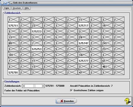 MathProf - Sieb des Eratosthenes - Primzahlen - Eratosthenes-Sieb - Eratosthenes - Sieb - Vielfaches - Primzahl - Beispiel - Berechnen - Rechner