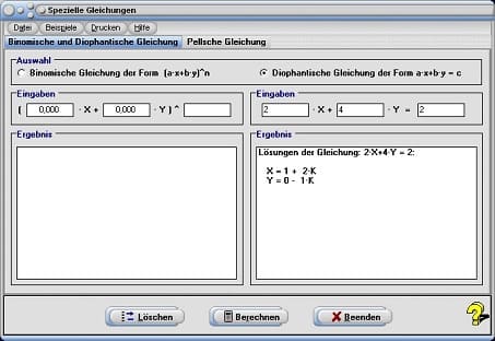 MathProf - Binomische Gleichung - Diophantische Gleichung - Binomische Gleichungen höheren Grades - ggT - n-te Binomische Formel - Lösen - Berechnen - Lösungen - Rechner