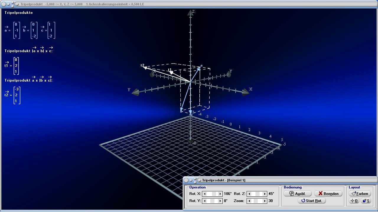 MathProf - Tripelprodukt - Vektoren - Grafisch - Berechnen - Beispiel - Rechner - Plotter - Plotten