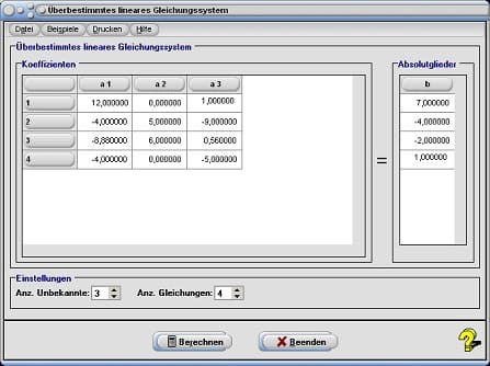 MathProf - Überbestimmtes LGS - Gleichungssystem - LGS - Gleichungen - Überbestimmt - Überbestimmtes lineares Gleichungssystem - Überbestimmtes Gleichungssystem - Koeffizienten - Lösen - Beispiel - Rechner - Berechnen- Näherungslösung - Lösungen für mehr Gleichungen als Unbekannte - Überbestimmte LGS lösen - Überbestimmte Gleichungssysteme lösen