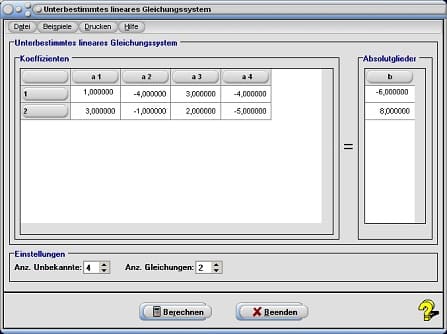 MathProf - Unterbestimmtes LGS - Unterbestimmt - LGS - System - Matrix - Lösen unterbestimmter Gleichungssysteme - Pseudolösungen - Lösungsmenge - Unterbestimmtes Gleichungssystem - Beispiel - Rechner - Berechnen