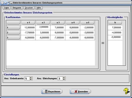 MathProf - Gleichungssystem - Unterbestimmte Gleichungssysteme - Koeffizienten - Determinante - Matrix - Rechner - Unbekannte - Beispiel - Gleichungssysteme - Berechnen