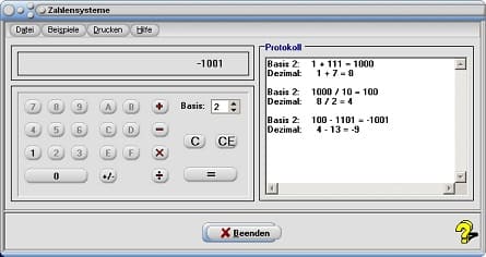 MathProf - Binäres Zahlensystem - Duales Zahlensystem - Duale Zahlen - Hexadezimal - Dual - Positionssystem - Umwandlung - Multiplizieren - Dividieren - Addieren - Subtrahieren - Addition - Subtraktion - Division - Multiplikation - 2er-System - 3er-System - 4er-System - 5er-System - 6er-System - 8er-System - 10er-System - 12er-System - 16er-System - Rechner - Berechnen - Umrechnen