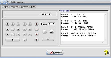 MathProf - Subtraktion von Binärzahlen - Division von Binärzahlen - Multiplikation von - Binäre Zahlen - Positiv - Negativ - Negative Zahlen - Negative Dezimalzahlen - Addition von Dualzahlen - Subtraktion von Dualzahlen - Division von Dualzahlen - Oktal in dezimal - Oktal in binär - Oktal in hexadezimal - Oktal multiplizieren - Bits - Multiplikation von Dualzahlen