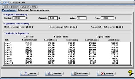 MathProf - Zinssatz - Zins - Jahreszinsrechnung - Tageszinsrechnung - Zinseszins - Zinsrechnung für Tage - Zinsrechnung für Monate - Zinsrechnung für Jahre - Kapital - Lineare Verzinsung - Kaufmännisches Rechnen - Zins vorschüssig - Zins nachschüssig - Rechner - Berechnen - Formel