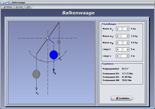 PhysProf - Waage - Hebelarm - Gewicht - Kräftegleichgewicht -  Drehmoment - Winkel - Schwerpunkt - Drehpunkt - Drehwinkel - Neigungswinkel - Gleichgewicht - Momentengleichgewicht - Newtonmeter - Kraft - Kraftmoment - Rechner - Berechnen