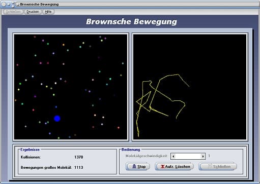 PhysProf - Brownsche Bewegung - Simulation - Animation - Beispiel - Experiment - Physik - Wärmebewegung - Thermische Bewegung - Mathematik - Bedeutung - Was ist - Eigenschaften - Definition - Darstellen - Arbeitsblatt - Arbeitsblätter