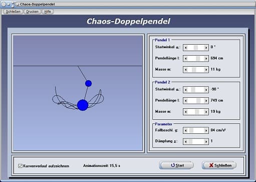 PhyProf - Pendel - Gekoppelt - Dämpfungskoeffizient - Doppeltes Fadenpendel - Gekoppelte Pendel - Chaotisches Doppelpendel - Chaotisches System - Schwingung - Chaospendel - Animation - Simulation - Schwingung - Funktion - Gedämpft - Ebenes Doppelpendel - Elongation