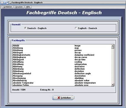 PhysProf - Deutsch - Englisch - Fachbegriffe - Fachworte - Begriffe aus der Mechanik - Begriffe aus der Optik - Begriffe aus der Elektotechnik