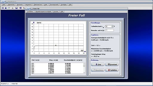 PhysProf - Freier Fall - Maximale Geschwindigkeit - Kraft - Strecke - Versuch - Fallgeschwindigkeit - Beschleunigung - Erdanziehungskraft - Fallbeschleunigung - Luftwiderstandsbeiwert - Widerstandsbeiwert - Berechnungsformel - Simulation - Gesetzmäßigkeiten - Beschreibung - Berechnen - Rechner