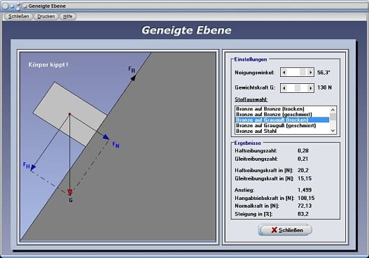 PhysProf - Steigungswinkel - Berechnungsformel - Definition - Physikalische Formel - Grad - Steigung - Neigung - Neigungswinkel - Normalkraft - Berechnen - Rechner - Formel - Kippmoment - Kraft