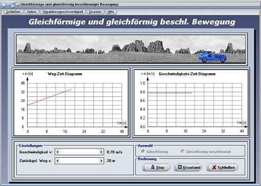 PhysProf - Weg-Zeit-Diagramme - Geschwindigkeits-Zeit-Diagramm - s-t-Diagramm - v-t-Diagramm - Translation - Geschwindigkeit - Beschleunigung - Unbeschleunigte Bewegung - Bremsen - Abbremsen - Rechner - Berechnen - Weg Zeit Gesetz