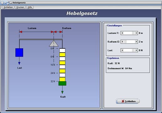 PhysProf - Kräftegleichgewicht - Hebelwirkung - Simulation - Hebeleffekt - Kraftmessgerät - Kraftmesser - Gesetzmäßigkeiten - Arten - Einheit - Newtonmeter - Nm - Physikalische Einheit - Physikalische Gesetze - Eigenschaften - Grafisch - Berechnen