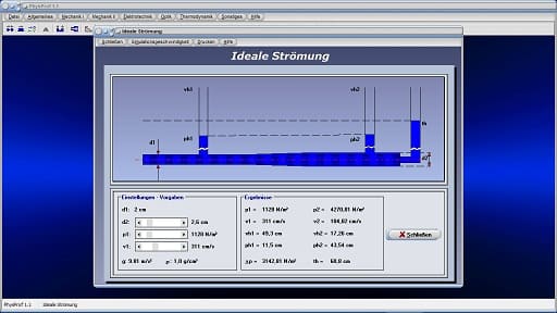 PhysProf - Hydrostatischer Druck - Rechner - Berechnen - Grafik - Fließgeschwindigkeit in Rohren - Volumenänderung - Verändern - Veränderung - Ändern - Änderung - Strömungsgeschwindigkeit - Dynamische Auftriebskraft - Dynamischer Auftrieb - Flussgeschwindigkeit