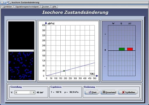 PhysProf - Thermodynamik - Gasmasse - Wärmeenergie - Wärmekapazität - Thermische Energie - Isochore Erwärmung - Isochore Zustandsänderung - Arbeit - Druck-Temperatur-Diagramm - Wärme - Diagramm - Energie - Einheit - Berechnen - Rechner - Gas - Temperaturänderung - Temperaturdifferenz