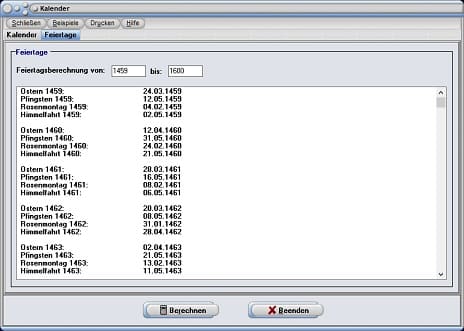 PhysProf - Datum - Tabelle - Datumsangabe - Ostern - Pfingsten - Rosenmontag - Himmelfahrt - Zeitabstand - Zeiten berechnen - Zeit umrechnen - Zeiten umrechnen - Zeitangaben - Zeitspannen - Zeitspanne - Zeitminuten - Umrechnung - Zeiteinheit - Zeiteinheiten - Dezimal - Dezimalzeit