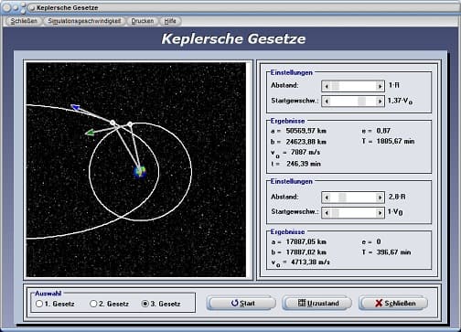 PhysProf - Keplerbahnen - Planetenbahn - Ellipsenbahn - Elliptische Umlaufbahn - Kraft - Gravitationskräfte - Gravitation - Anziehung - Kräfte - Geschwindigkeit - Elliptische Bahn - Kreisbahn - Kreisbahngeschwindigkeit - Flächensatz - Abstand - Mittlere Entfernung - Entfernungsbestimmung - Berechnen - Formel