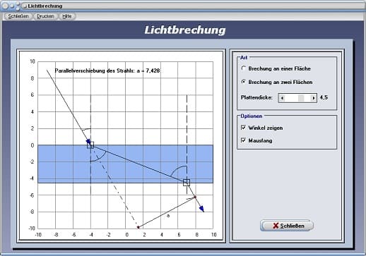 PhysProf - Licht - Brechungsgesetz - Lichtbrechungsgesetz - Snellius - Einfallswinkel - Lichtgeschwindigkeit - Lichtstrahl - Brechwert - Brechzahl - Brechungswinkel - Brechung - Totalreflexion - Lichtausbreitung - Lichtweg - Einheit - Physikalische Einheit - Lichtstreuung - Streuung